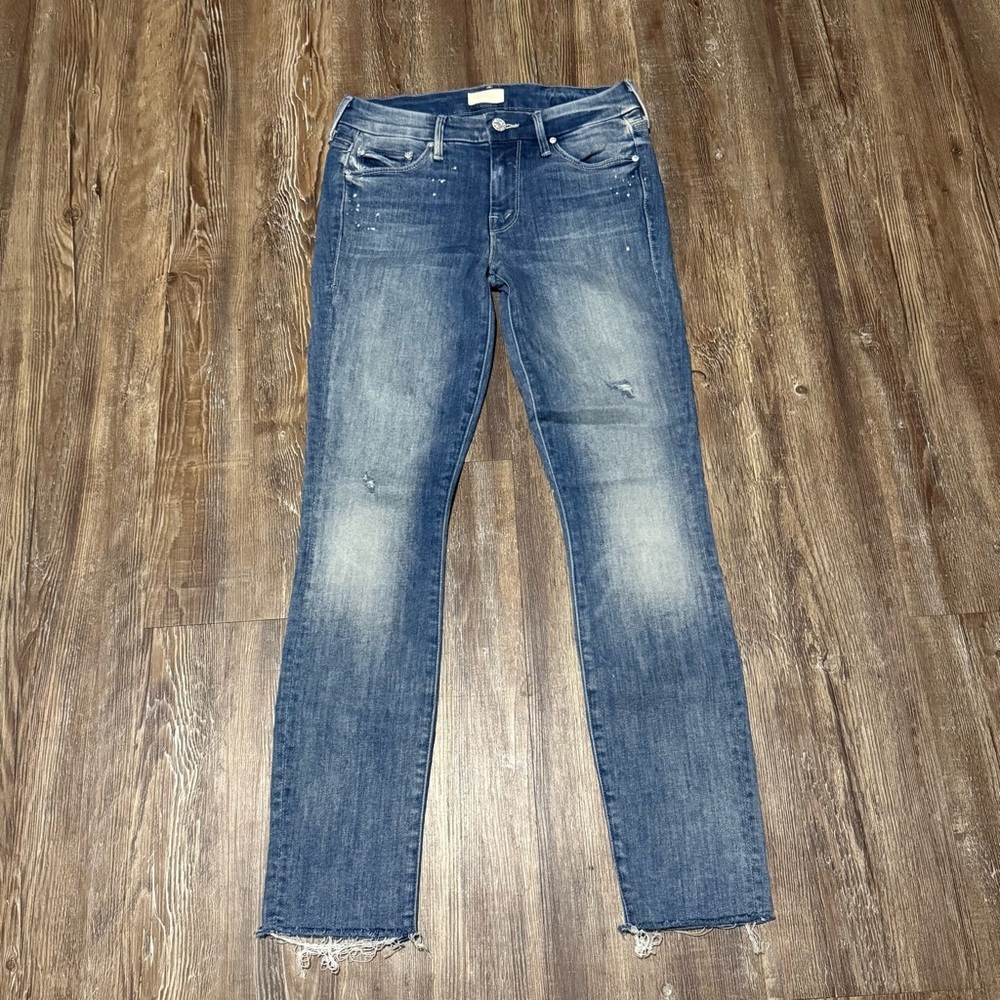 Mother Looker Ankle Fray Jeans Women's 24 Slim Fit Straight Leg in Double Time